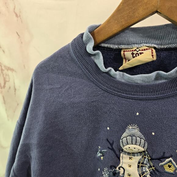 Vintage Sweatshirt Womens Large XL 90s Winter Snowman Holiday Christmas Granny - Picture 2 of 11